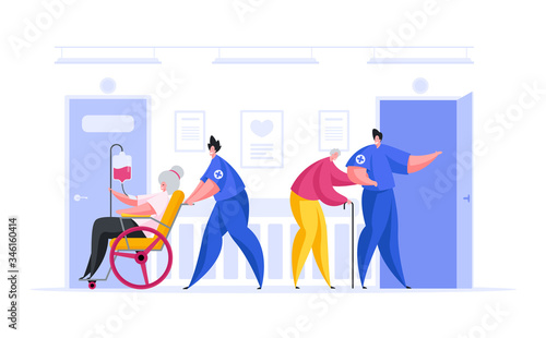 Medical practitioners taking care of elderly patients