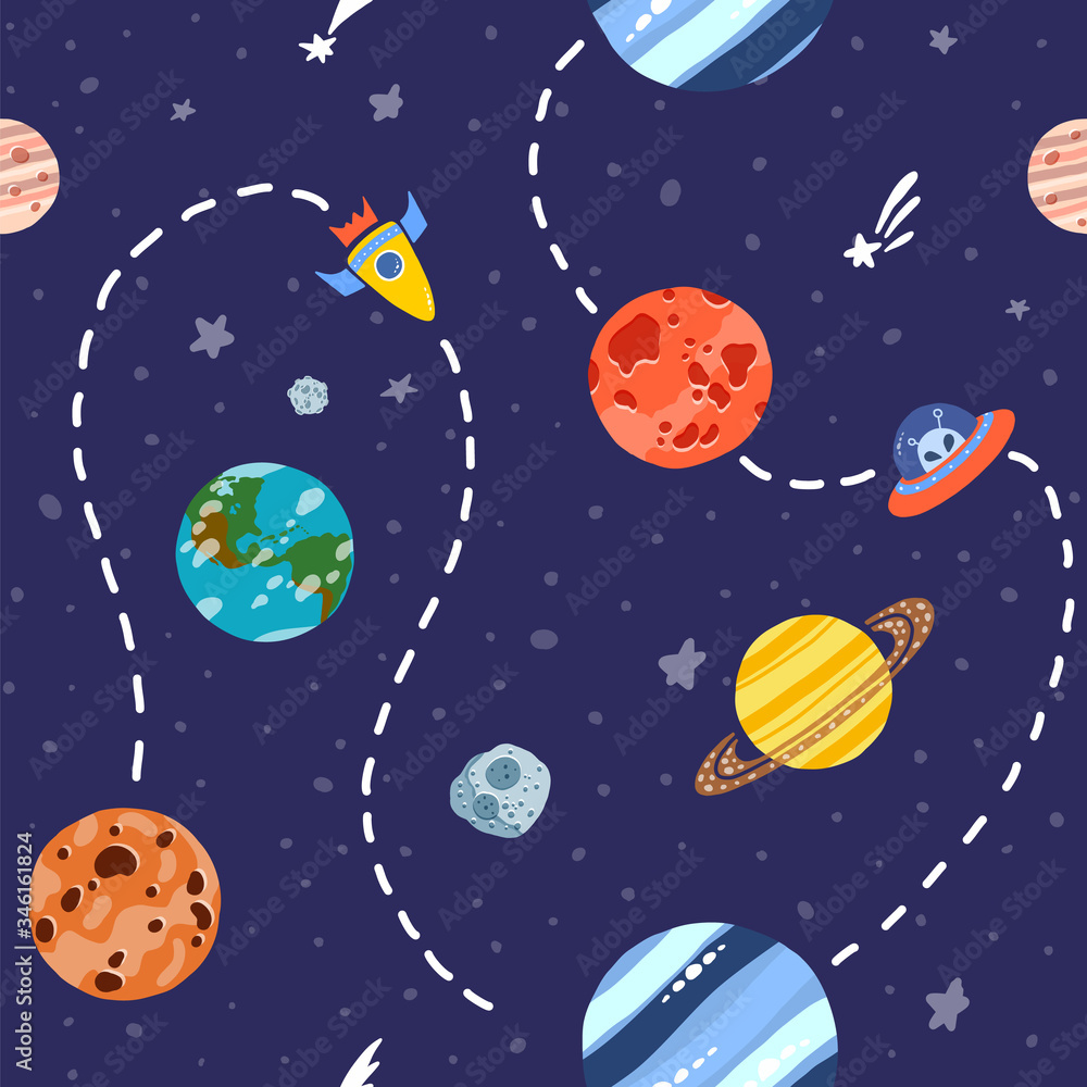 Cosmic fabric for kids. Bright childish tile. Cosmic fabric for kids. Bright childish tile.