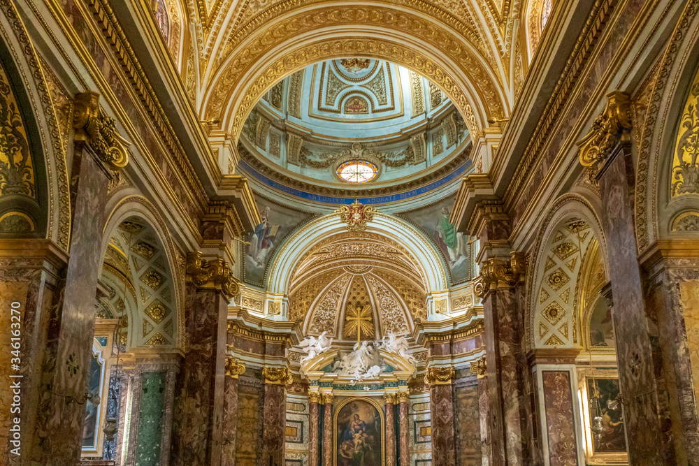 Interior of Saint Anthony in Campo Marzio, a Baroque Roman Catholic church, the national church of the  Portuguese community in Rome, Italy