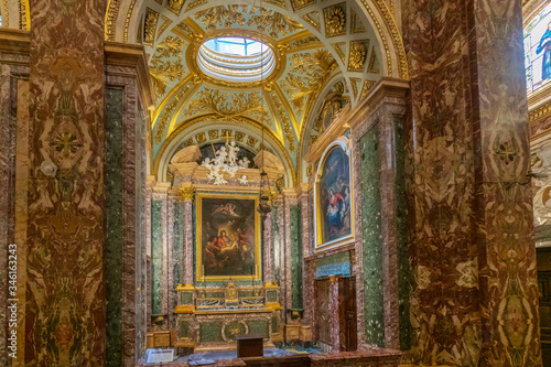 Interior of Saint Anthony in Campo Marzio, a Baroque Roman Catholic church, the national church of the Portuguese community in Rome, Italy