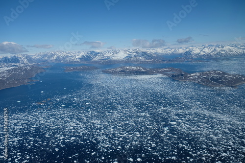 Melting sea ice in Greenland arctic region from above