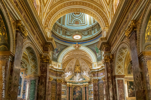 Interior of Saint Anthony in Campo Marzio, a Baroque Roman Catholic church, the national church of the Portuguese community in Rome, Italy
