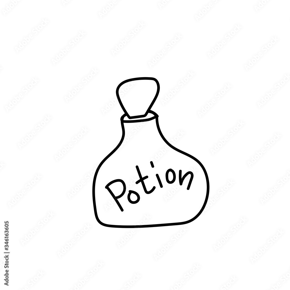 One simple terrible small bottle potion for halloween.Scary illustration of hand drawn with a black line.Poison style doodle. Design for packaging,card,web,social networks,print, backgrounds. One simple terrible small bottle potion for halloween.Scary illustration of hand drawn with a black line.Poison style doodle. Design for packaging,card,web,social networks,print, backgrounds.