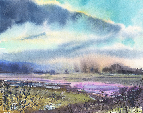 Summer landscape. Drawing in watercolor.