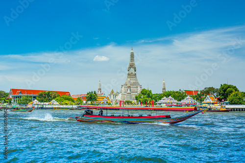 Bangkok tourists on Chao Praya river water bus Wat Arun Thailand,Wat Arun temple, Bangkok, Thailand  © banjongseal956