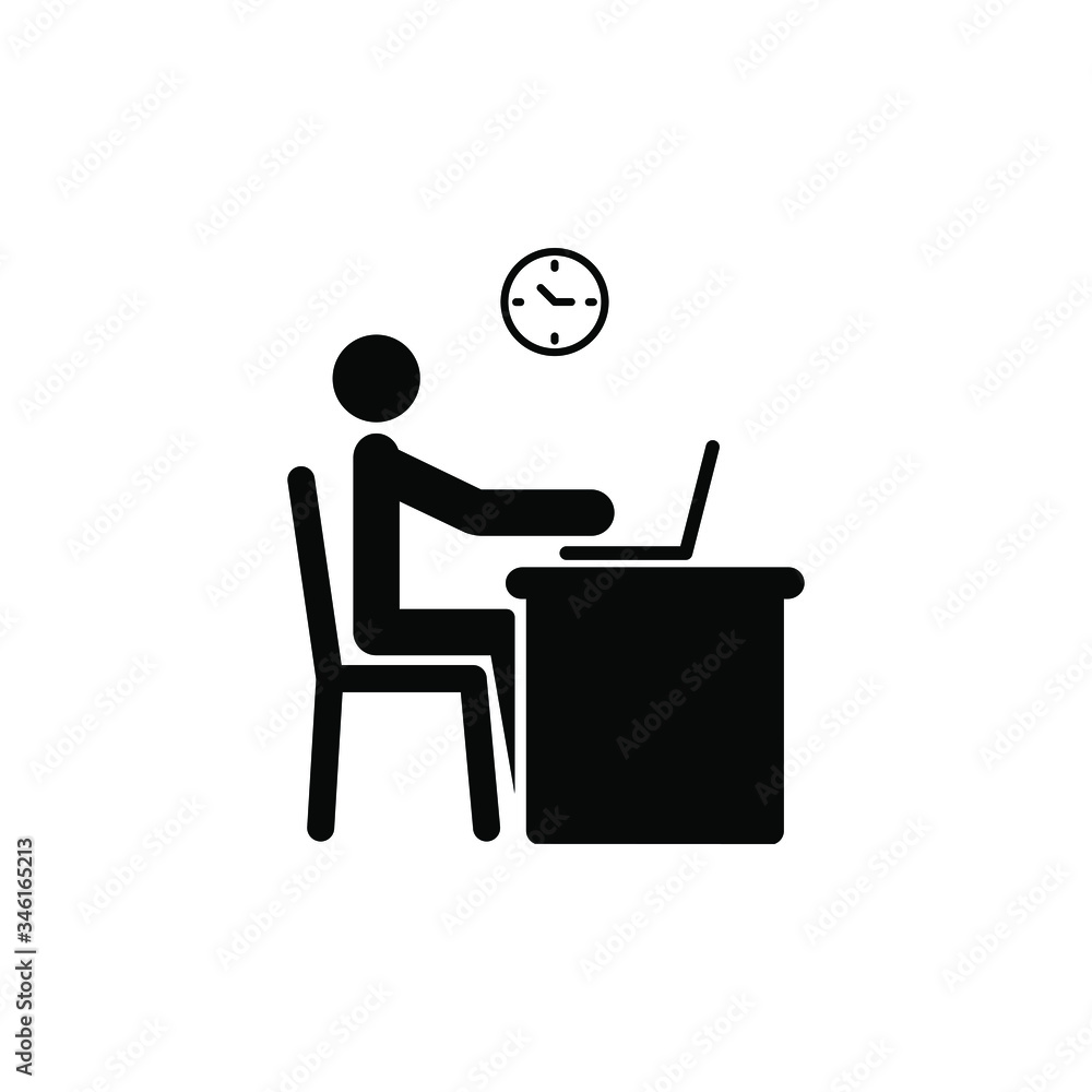 Man sitting in front of computer. Businessman working illustration icon concept. Vector Man sitting in front of computer. Businessman working illustration icon concept. Vector