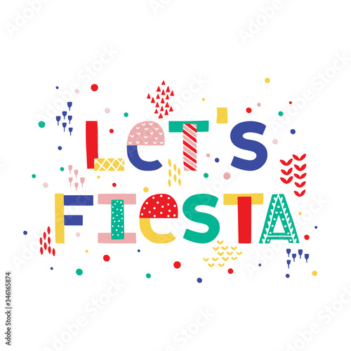 Fiesta banner and poster concept design with flowers and bright decoration elements.
