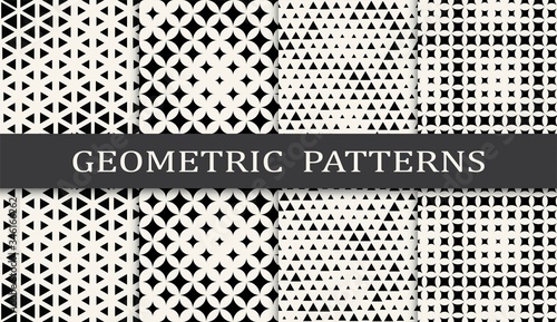 black and white geometric seamless halftone pattern set