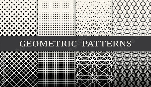 black and white geometric seamless halftone pattern set