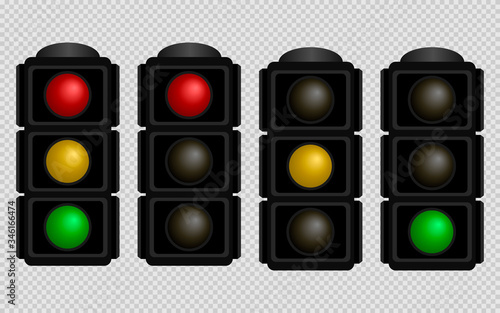 Traffic light. Set of traffic lights with red, yellow and green color on a transparent background. Isolated vector illustration. EPS 10 © Crazy Dark Queen