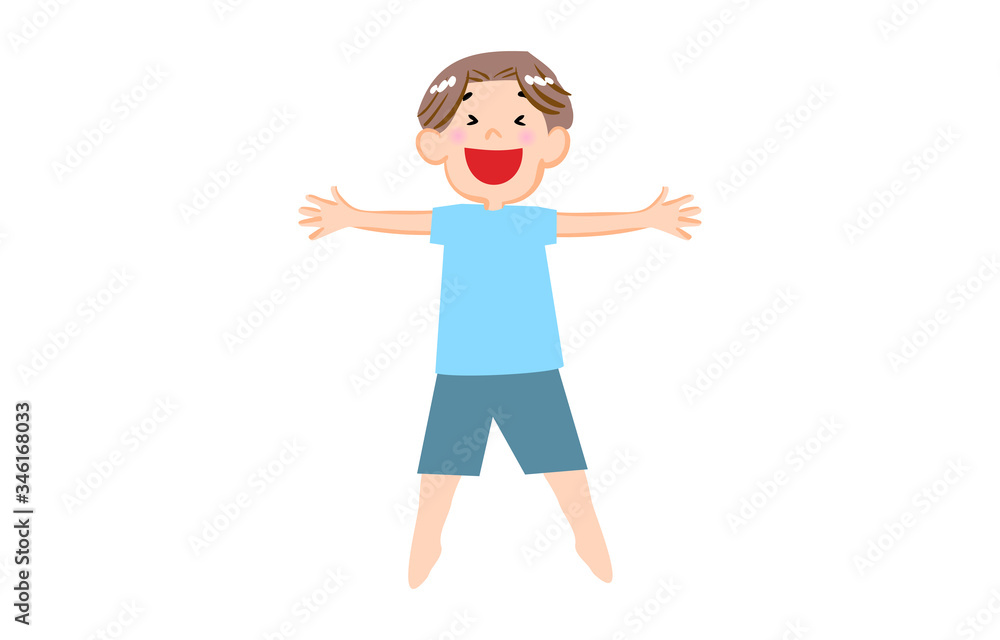 両手を広げてジャンプする男の子のイラスト 両手を広げてジャンプする男の子のイラスト
