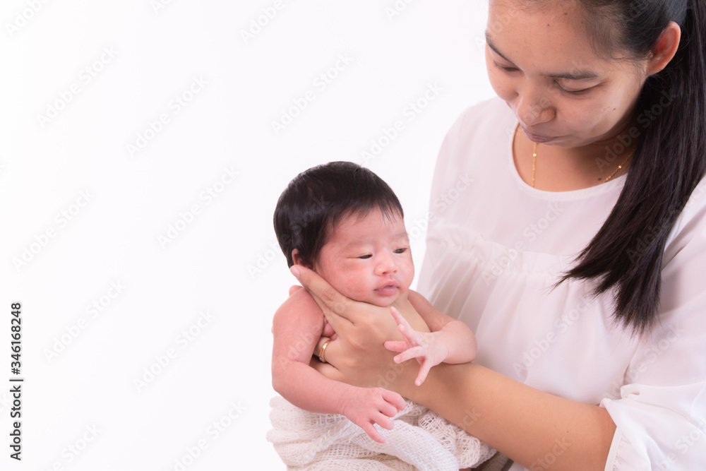 Beautiful young Asian mother hold tiny adorable newborn baby girl 0-1 month with her hand to help baby belch or Making burp after feeding with caring and love, lifestyle health care newborn at home Beautiful young Asian mother hold tiny adorable newborn baby girl 0-1 month with her hand to help baby belch or Making burp after feeding with caring and love, lifestyle health care newborn at home
