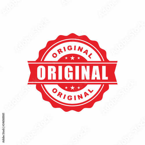 Red Original Stamp Label Illustration Design, Original Logo or Icon Template Vector