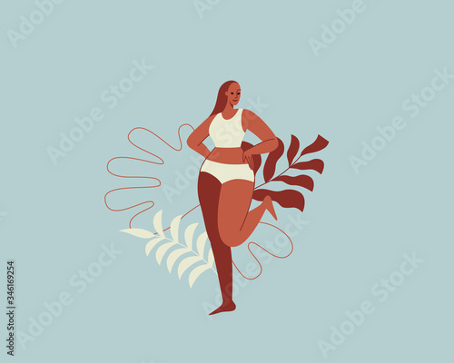 Beautiful female figure. Vector logo design template and illustration in simple minimal linear style - body positive emblem, abstract badge for lingerie designer