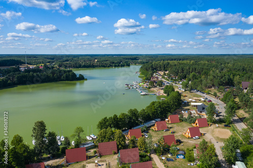 Aerial view of Wdzydze Landscape Park. Kashubian Landscape Park. Kaszuby. Wdzydze Kiszewskie. Poland. Bird eye view. photo