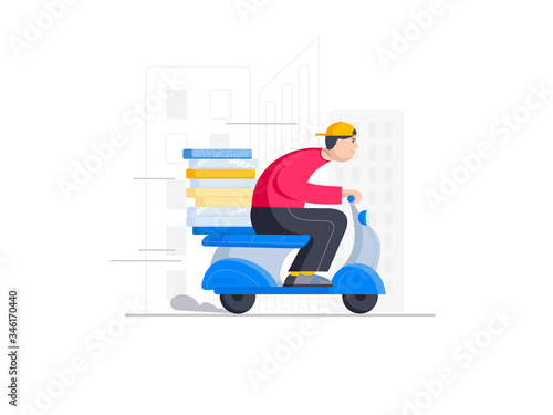 rushing pizza delivery boy on the scooter