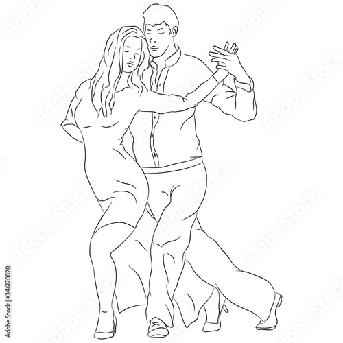 Vector illustration flat design. Dancers, guy and girl, black and white, doodle.