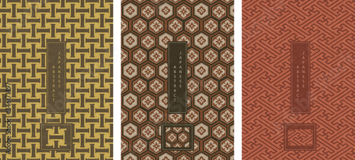 Oriental Japanese style abstract pattern background design geometry polygon flower spiral cross tracery frame