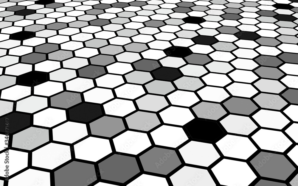 Honeycomb gray colored. Perspective view on polygon look like honeycomb. Isometric geometry. 3D illustration Honeycomb gray colored. Perspective view on polygon look like honeycomb. Isometric geometry. 3D illustration