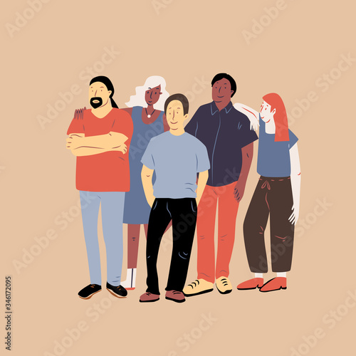 Concept with hiring to our team new workers. Flat vector illustration with group of team workers.