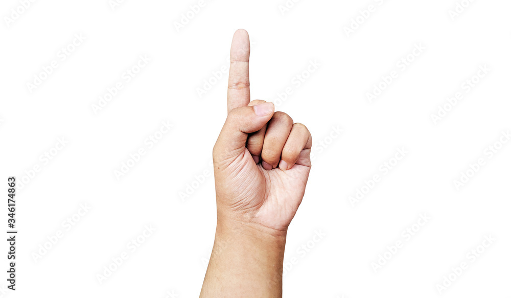 Hand gesture with the fingers isolated on white background. One fingers up Hand gesture with the fingers isolated on white background. One fingers up