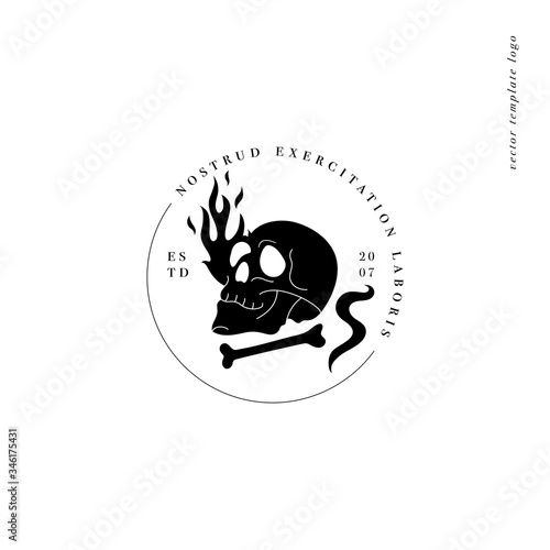Vector design linear template logo or emblem - burning skull with bone. Template symbol for personal brand, psychology, astrology and esoteric.