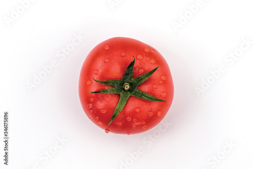 Raw ripe pink heirloom organic tomato isolated on white background. Vegetarian - Vegan healthy diet culinary cooking concept - Top View