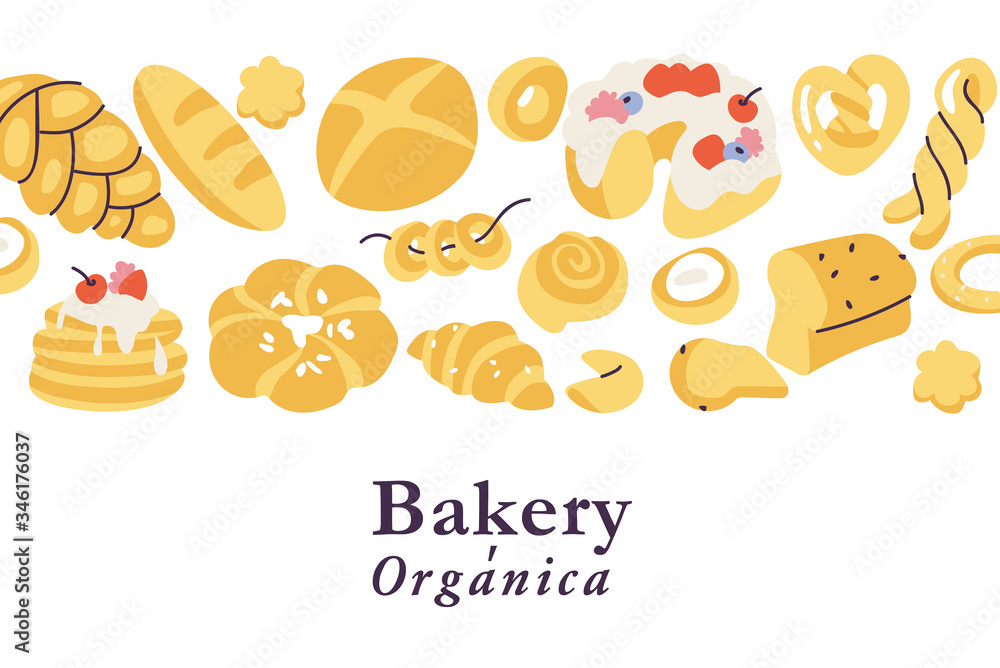 Vector illustartion background assortment of different pastries.. Bakery shop. Vector illustartion background assortment of different pastries.. Bakery shop.