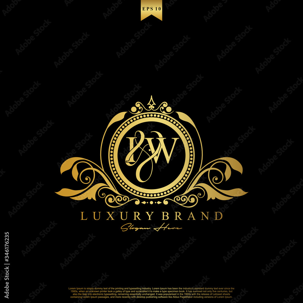 I & W IW logo initial Luxury ornament emblem. Initial luxury art vector mark logo, gold color on black background. I & W IW logo initial Luxury ornament emblem. Initial luxury art vector mark logo, gold color on black background.