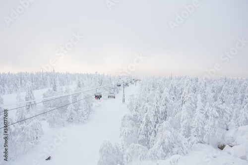 Ski lift in the snow mountains