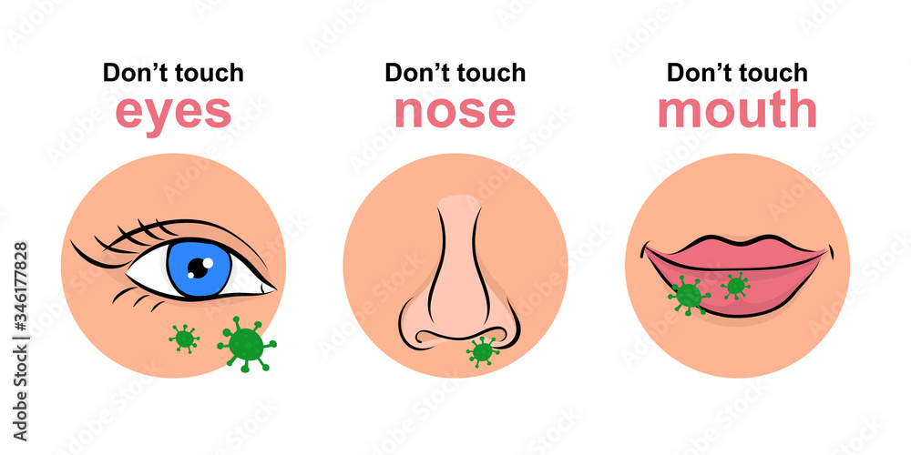 Do not touch hands, eyes, nose, mouth. Avoid touching your face