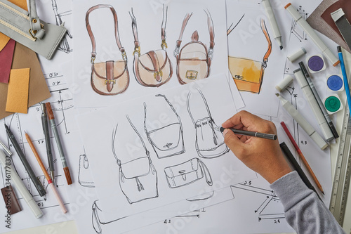 Designer stylish sketch Drawn design template pattern made leather clutch bag handbag purse Woman female Fashionable Fashion Luxury Elegant accessory.
