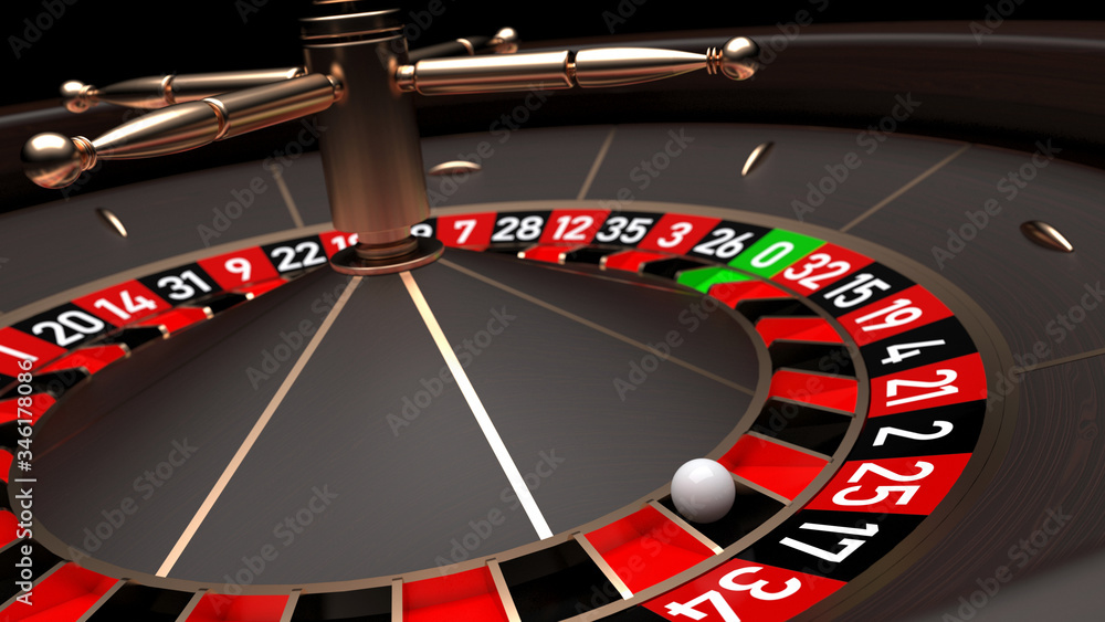 Close up view of roulette wheel with the ball. 3D illustration Close up view of roulette wheel with the ball. 3D illustration