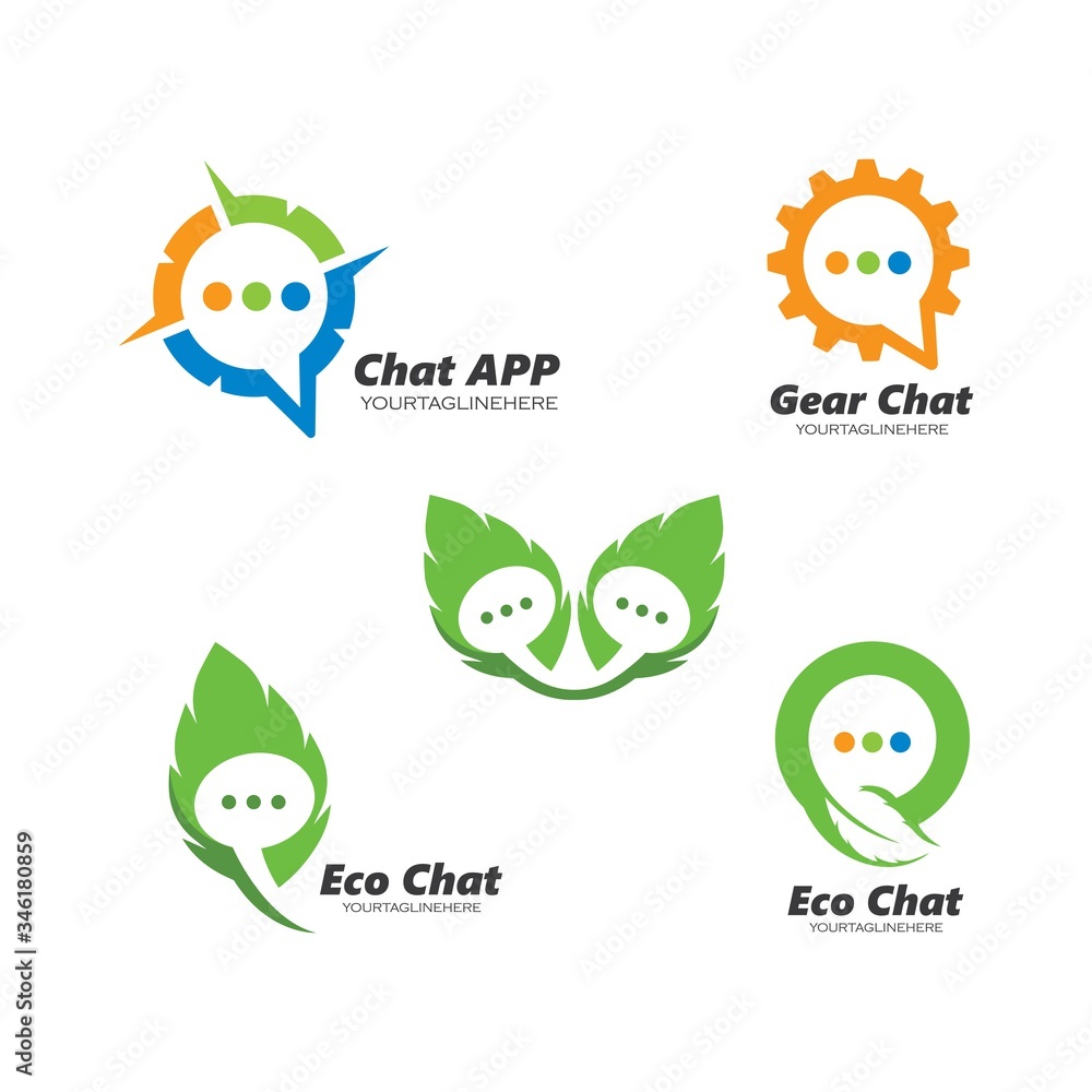 speech bubble leaf,gear,compass  concept  logo icon vector