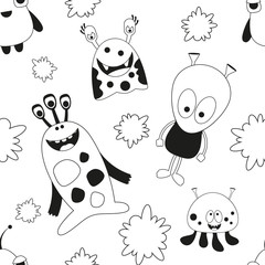 Acrylglasbilder Monstermuster Schwarz Weiße Monster im Cartoonstil  © elfivetrov