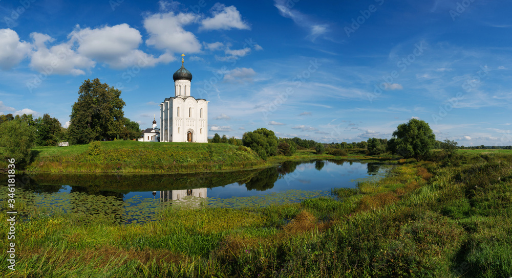 Panorama overlooking a small church in Russia Panorama overlooking a small church in Russia