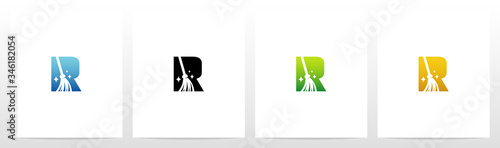 Broom On Letter Logo Design R