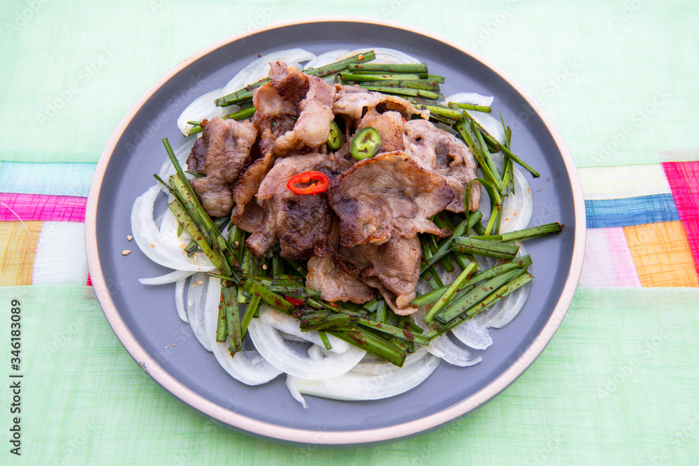 Fried Beef Brisket with garlic chives salad Fried Beef Brisket with garlic chives salad