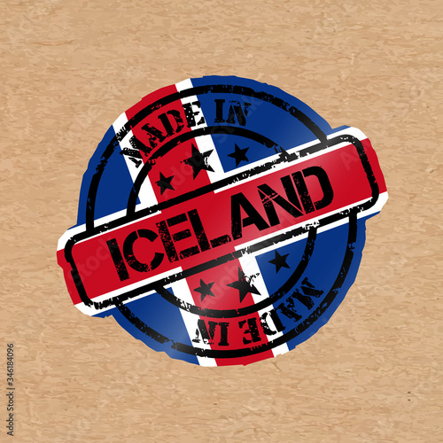 Vector stamp with flag of the Iceland. Lettering Made in Iceland