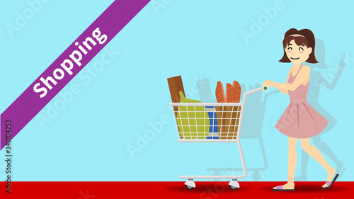 Women use carts to buy products in full cars. And the silhouette that happily holds a finger.