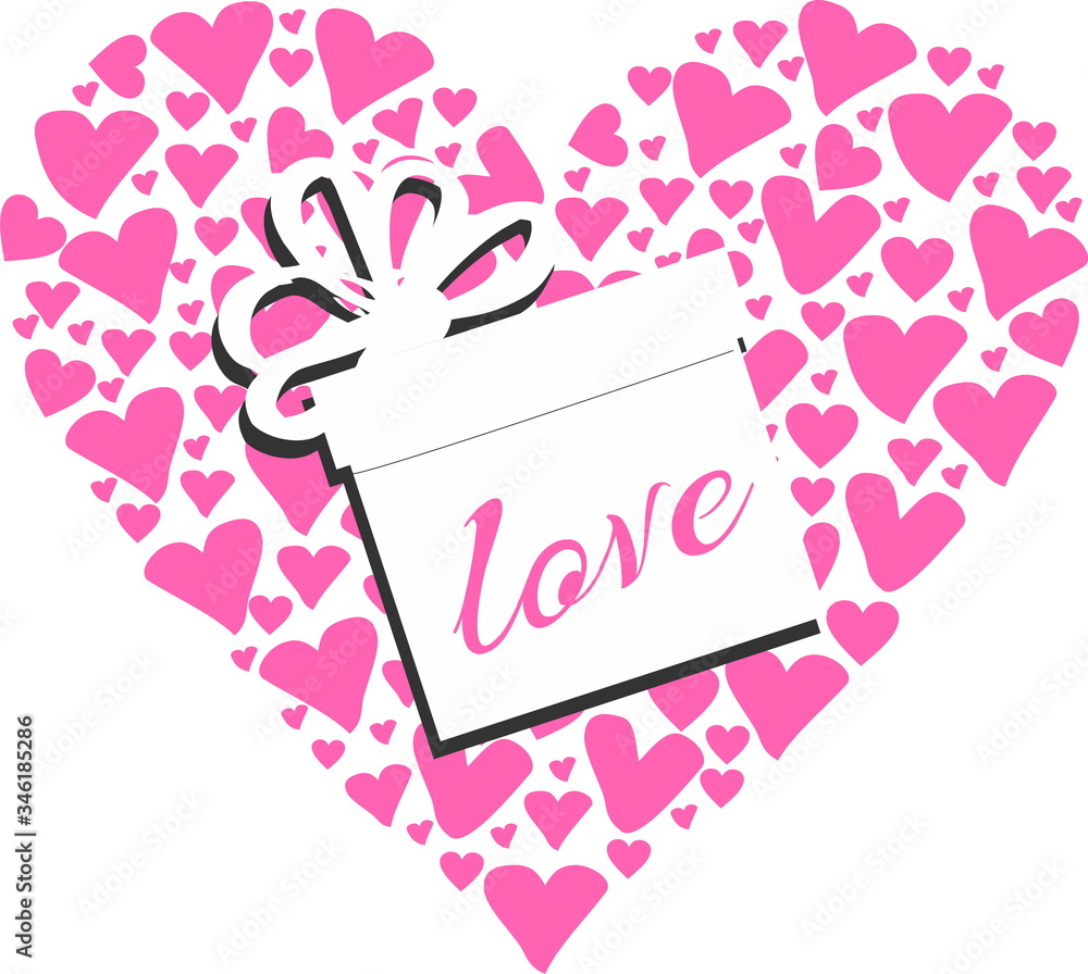 gift box with hearts and inscription  love isolated on white background