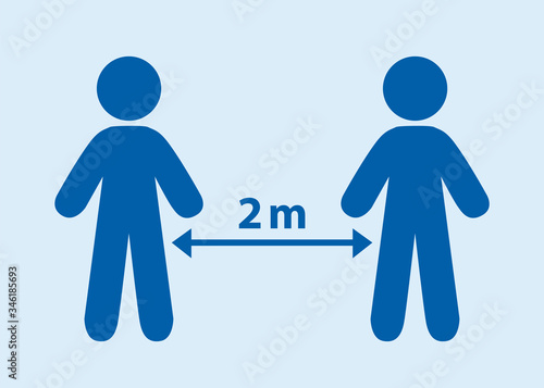 Social distancing bewteen two people. 2 meters. vector illustration.