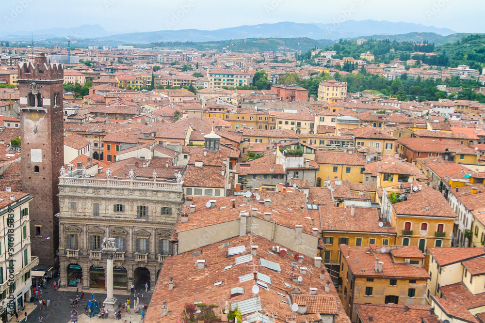 Above view of Verona town, Veneto, Italy, historical part
