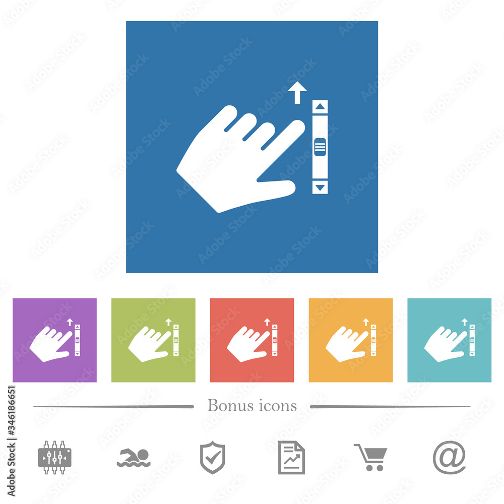 Left handed scroll up gesture flat white icons in square backgrounds Left handed scroll up gesture flat white icons in square backgrounds