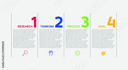 Timeline infographic colorful design element and number options. Business concept with 4 steps. Can be used for workflow layout, diagram, annual report, web design. Vector business template