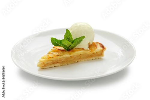 Apple Pie with Ice Cream on Top on isolated white background