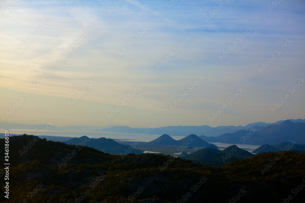 mountains and hills around Skadar lake in the morning mountains and hills around Skadar lake in the morning