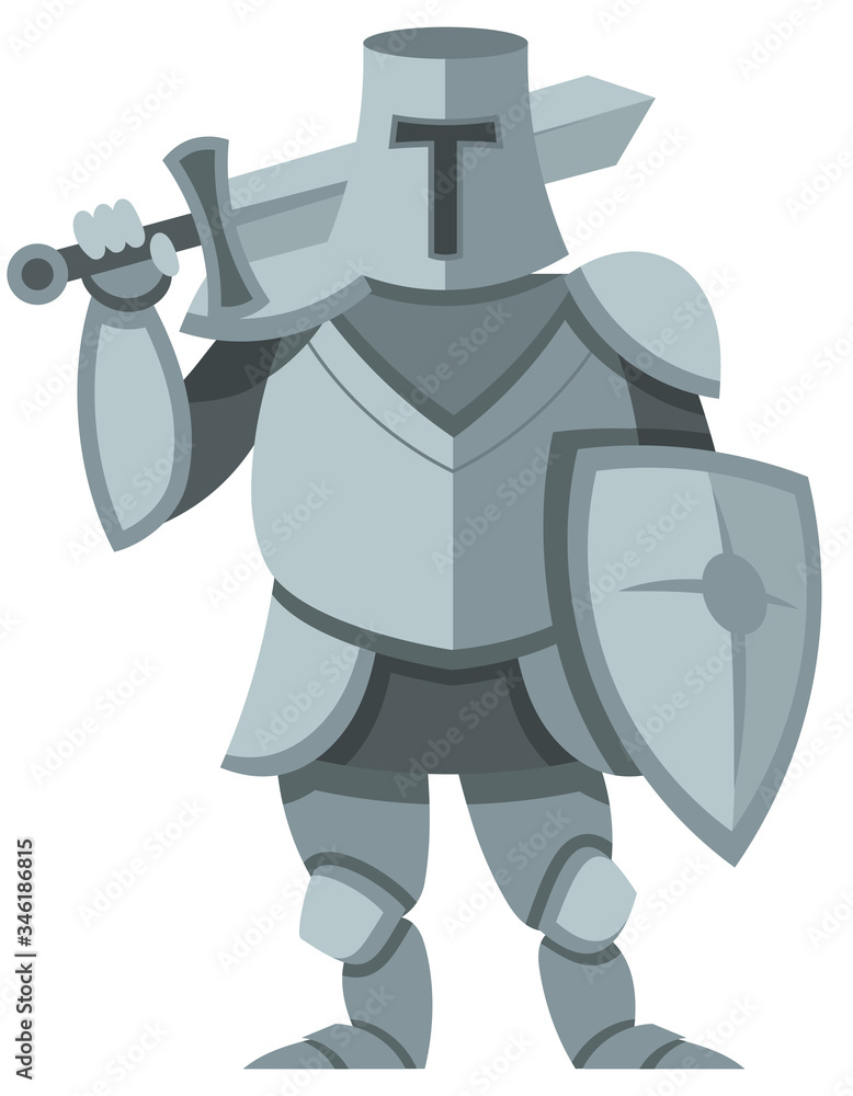 Knight in steel armor. Male character in cartoon style. Knight in steel armor. Male character in cartoon style.