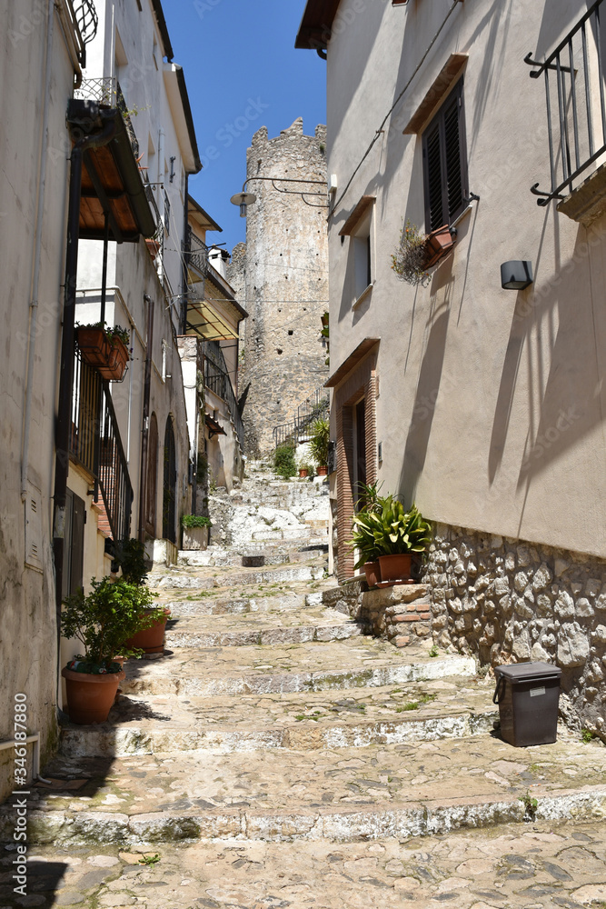 Naklejka premium A narrow street in the medieval town of Itri, in the province of Latina