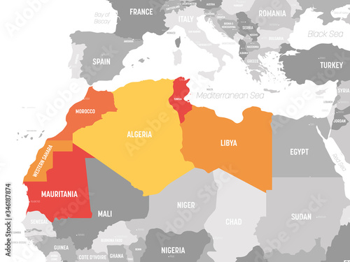 Map of Maghreb countries - Northwest Africa states. Vector illustration